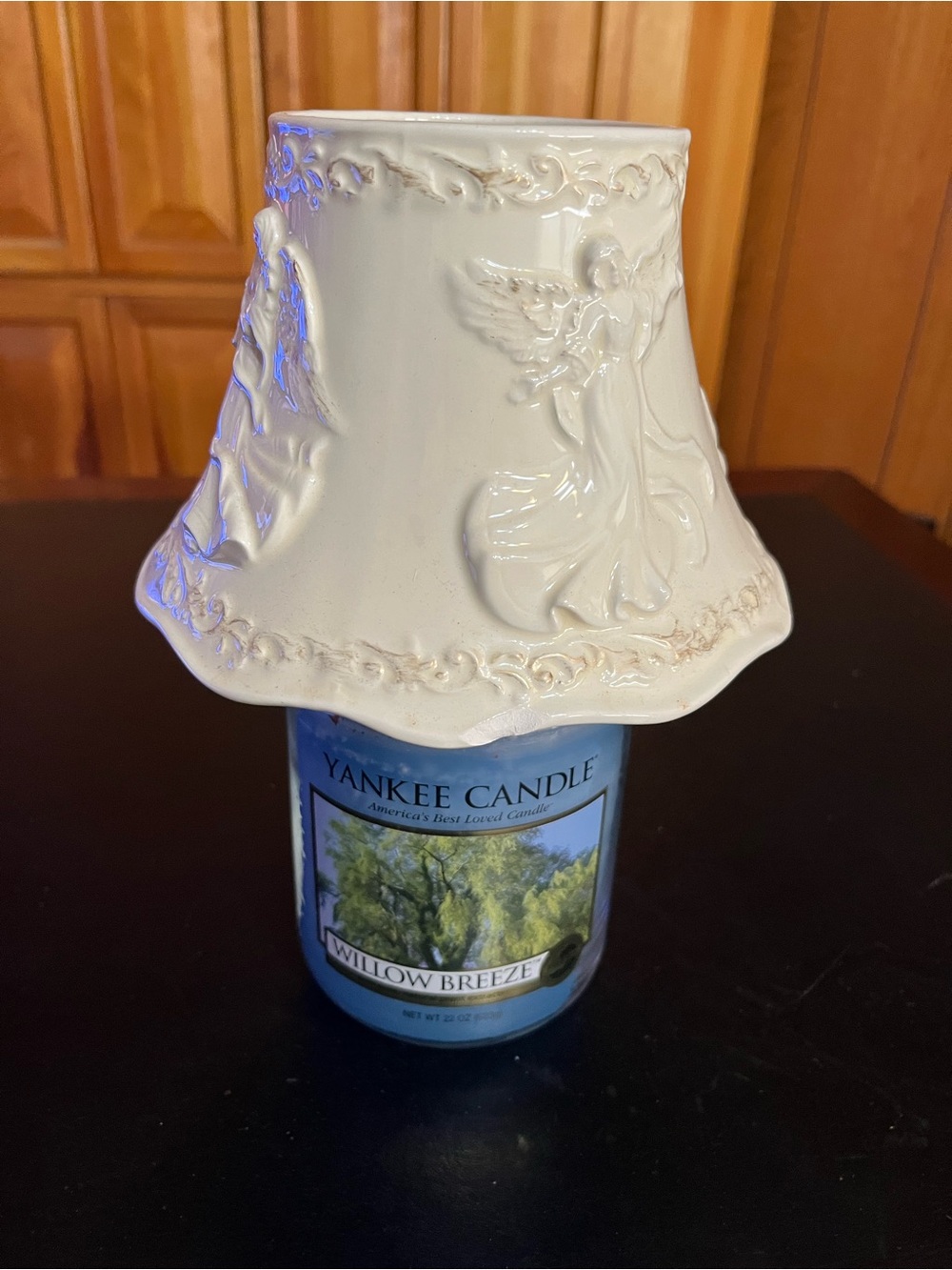 Yankee Candle Blue Jar with White Embossed Angel Shade